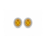 Oval Brilliant Cut Yellow Sapphire Double Diamond Halo Stud Earrings-Oval Brilliant Cut Yellow Sapphire Double Diamond Halo Stud Earrings