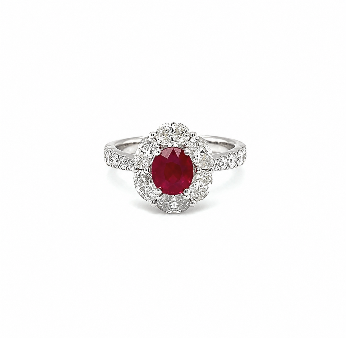 Oval Brilliant Cut Ruby Diamond Halo Ring