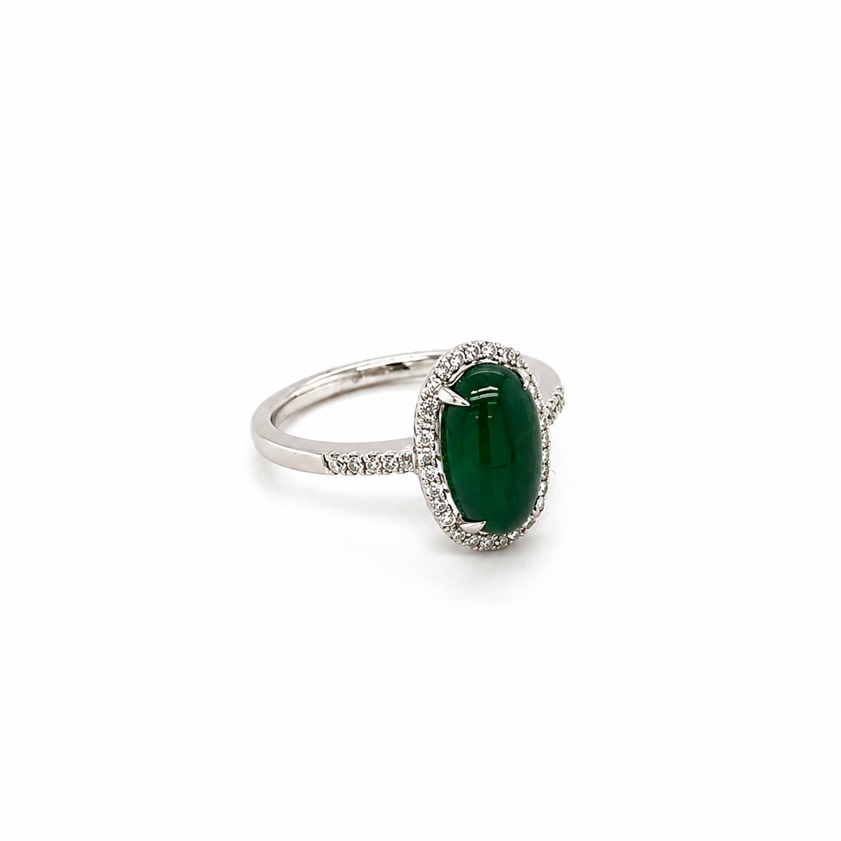 Oval Cabouchon Jade Diamond Halo Ring