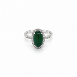Oval Cabouchon Jade Diamond Halo Ring-Oval Cabouchon Jade Diamond Halo Ring