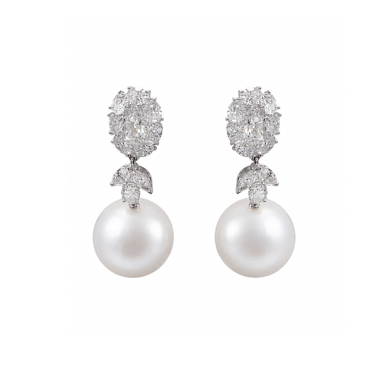 White South Sea Pearl Diamond Earrings