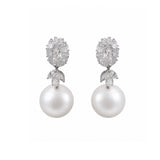 White South Sea Pearl & Diamond Cluster Drop Earrings-White South Sea Pearl Diamond Earrings