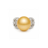 Golden South Sea Pearl Diamond Ring-Golden South Sea Pearl Diamond Ring