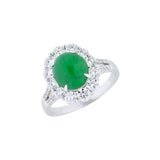 Oval Cabouchon Jade Diamond Halo Ring-Oval Cabouchon Jade Diamond Halo Ring