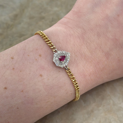 Ruby Diamond Halo Link Bracelet-Ruby Diamond Halo Link Bracelet