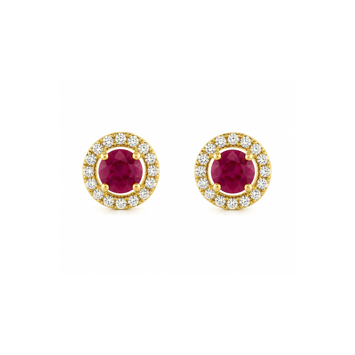 Round Brilliant Cut Ruby Diamond Halo Stud Earrings