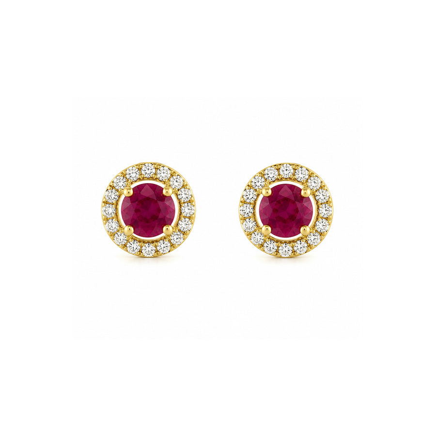 Round Brilliant Cut Ruby Diamond Halo Stud Earrings