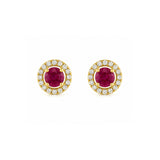 Round Brilliant Cut Ruby Diamond Halo Stud Earrings-Round Brilliant Cut Ruby Diamond Halo Stud Earrings