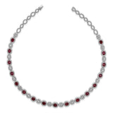 Oval Brilliant Cut Ruby and Oval Brilliant Cut Diamond Halo Necklace-Oval Brilliant Cut Ruby and Oval Brilliant Cut Diamond Halo Necklace