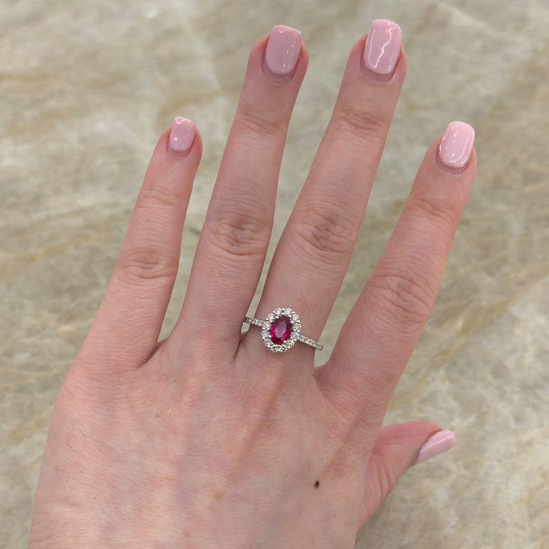 Oval Brilliant Cut Ruby Diamond Halo Ring-Oval Brilliant Cut Ruby Diamond Halo Ring