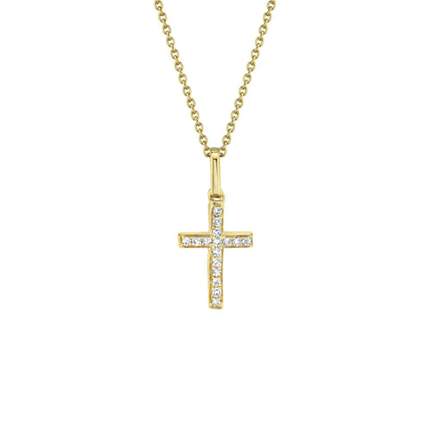 Shy Creation Diamond Cross Necklace 0.06 CT-Shy Creation Diamond Cross Necklace in 14 karat yellow gold with diamonds totaling 0.06 carats.