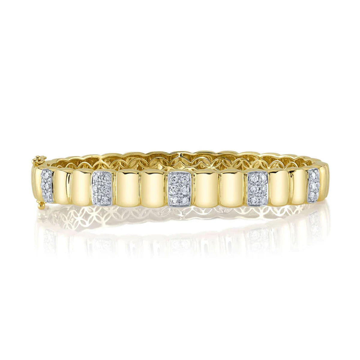 Shy Creation Diamond Bangle in 14 karat yellow gold with diamonds totaling 0.79 carats.