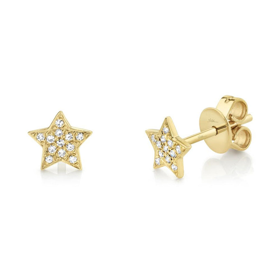 Shy Creation Diamond Star Stud Earrings in 14 karat yellow gold with pave diamonds totaling 0.07 carat.