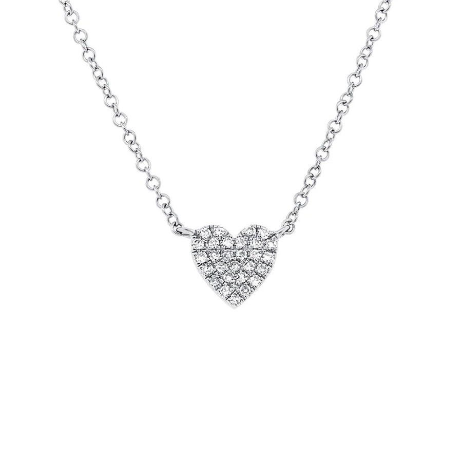 Shy Creation Diamond Heart Necklace in 14 karat white gold with diamonds totaling 0.09 carats.
