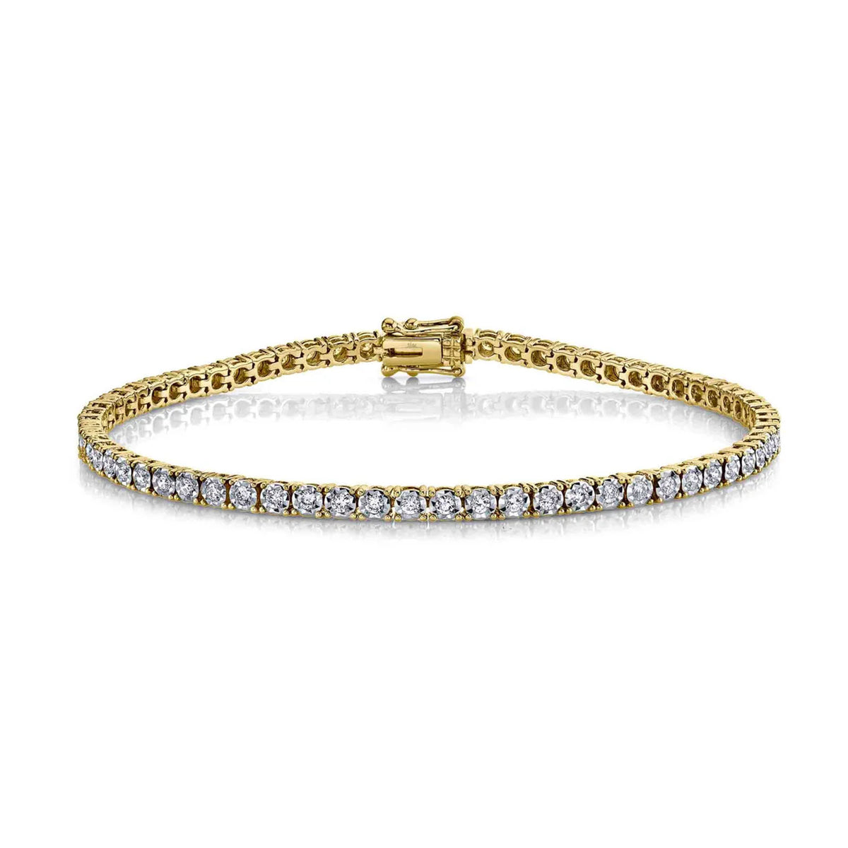 Shy Creation Diamond Tennis Bracelet in 14 karat yellow gold with diamonds totaling 1.00 carats.