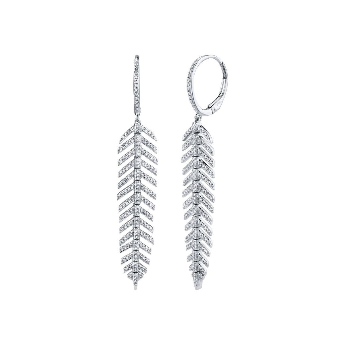 Shy Creation Diamond Feather Earrings in 14 karat white gold with diamonds totaling 0.60 carats.