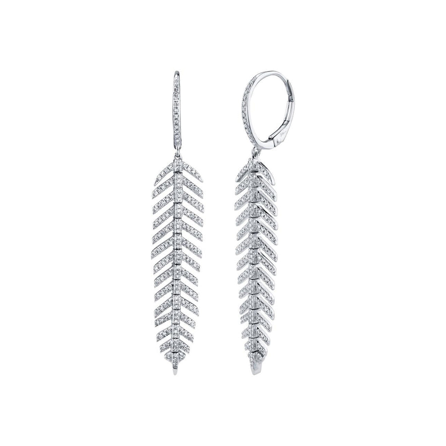 Shy Creation Diamond Feather Earrings in 14 karat white gold with diamonds totaling 0.60 carats.