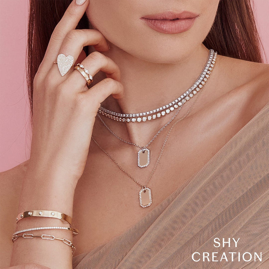 Shy Creation Diamond Tennis Necklace in 14 karat white gold with diamonds totaling 3.96 carats.