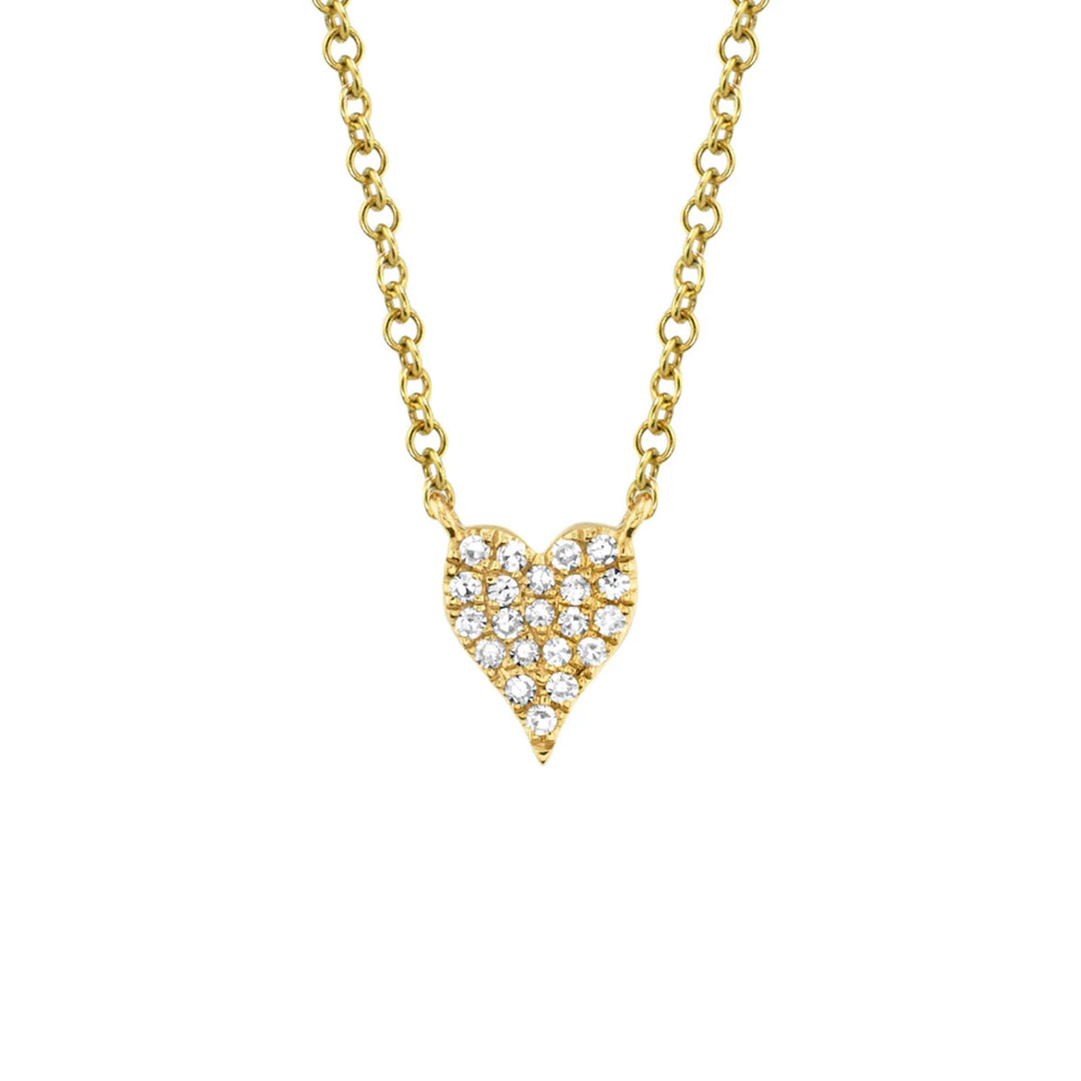 Shy Creation Diamond Heart Necklace in 14 karat yellow gold with diamonds totaling 0.05 carats.