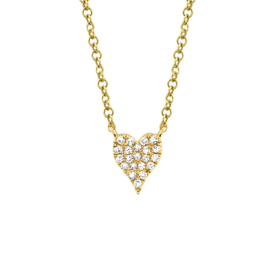 Shy Creation Diamond Heart Necklace in 14 karat yellow gold with diamonds totaling 0.05 carats.