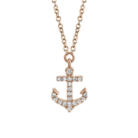 Shy Creation Diamond Anchor Necklace 0.07 CT-Shy Creation Diamond Anchor Necklace in 14 karat rose gold with diamonds totaling 0.07 carats.