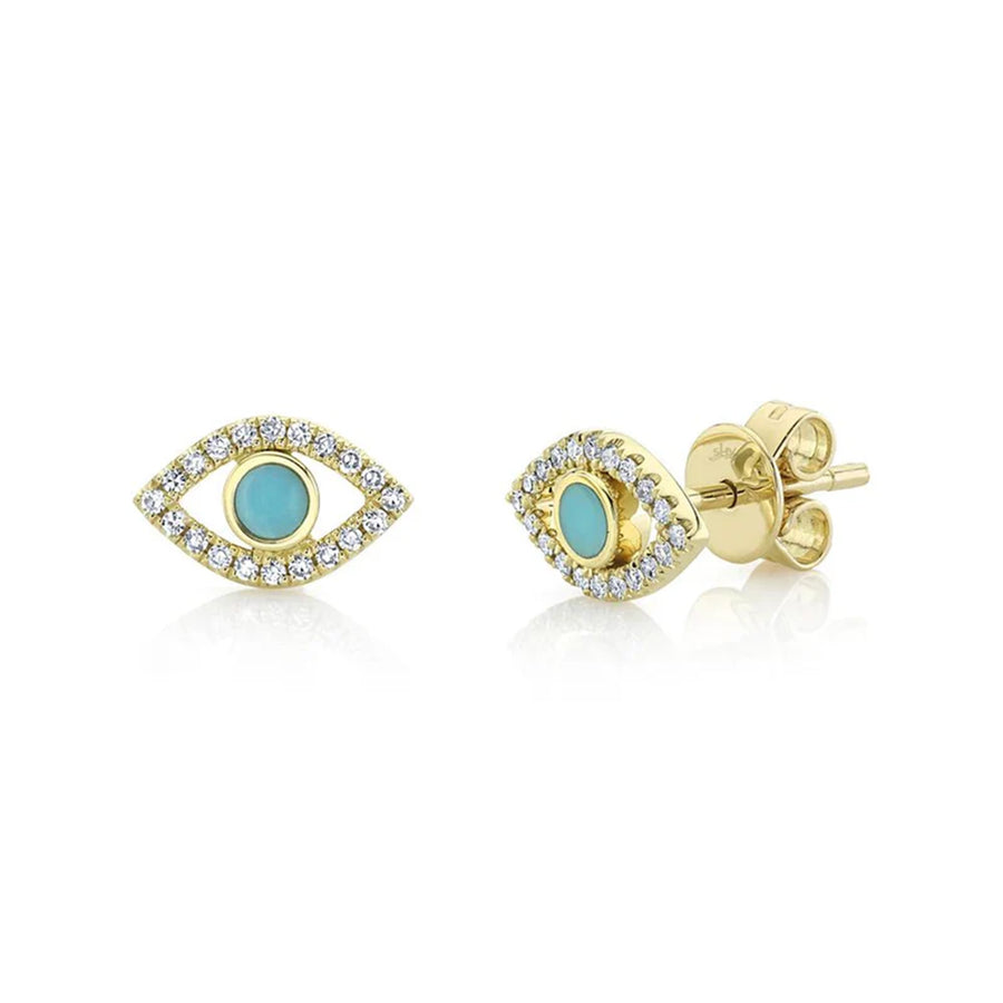 Shy Creation Turquoise Eye Stud Earrings in 14 karat yellow gold.