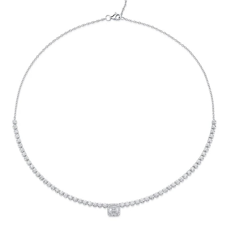 Shy Creation Diamond Baguette Necklace 1.23 CT-Shy Creation Diamond Baguette Necklace in 14 karat white gold with diamonds totaling 1.23 carats.