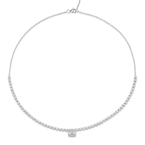 Shy Creation Diamond Baguette Necklace 1.23 CT-Shy Creation Diamond Baguette Necklace in 14 karat white gold with diamonds totaling 1.23 carats.