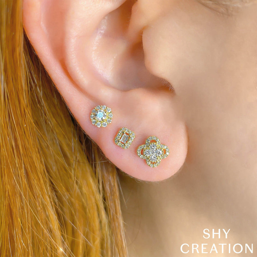 Shy Creation Diamond Stud Earrings in 14 karat white gold with diamonds totaling 0.82 carats.