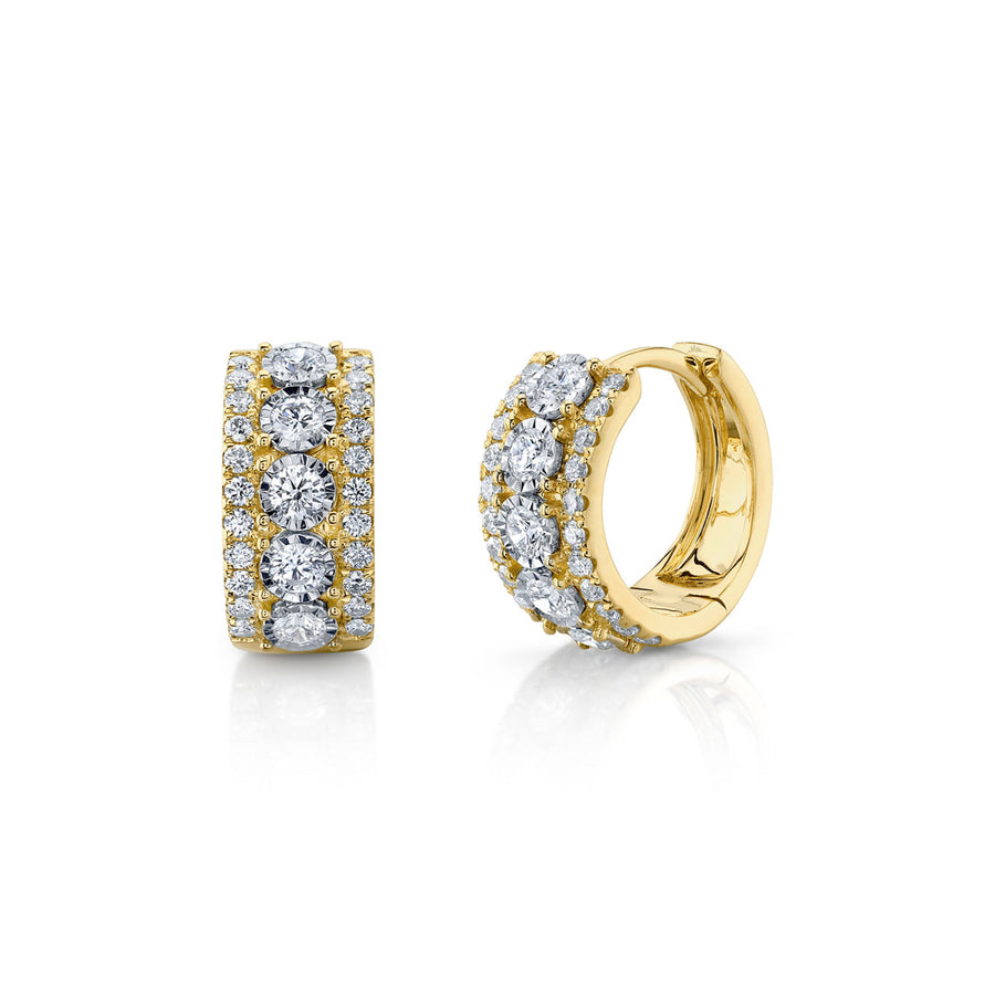 Shy Creation Diamond Huggie Earrings in 14 karat yellow gold with diamonds totaling 1.01 carats.