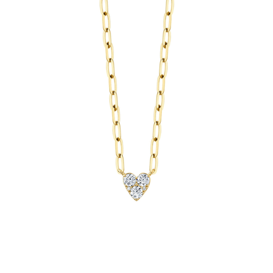 Shy Creation Diamond Heart Paper Clip Necklace in 14 karat yellow gold with diamonds totaling 0.41 carats.