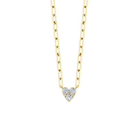 Shy Creation Diamond Heart Paper Clip Necklace 0.41 CT-Shy Creation Diamond Heart Paper Clip Necklace in 14 karat yellow gold with diamonds totaling 0.41 carats.