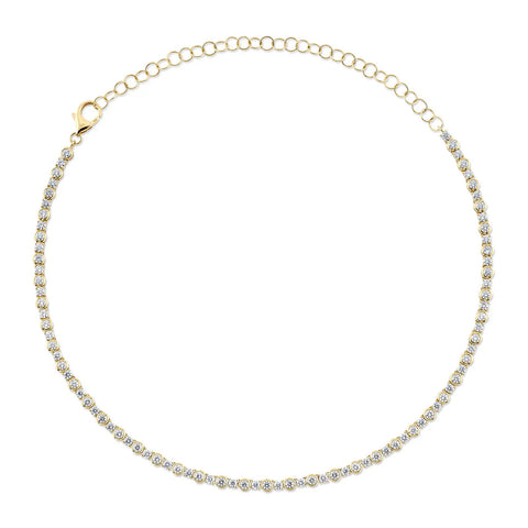 Shy Creation Diamond Bezel Tennis Necklace 7.54 CT-Shy Creation Diamond Bezel Tennis Necklace in 14 karat yellow gold with diamonds totaling 7.54 carats with adjustable chain.