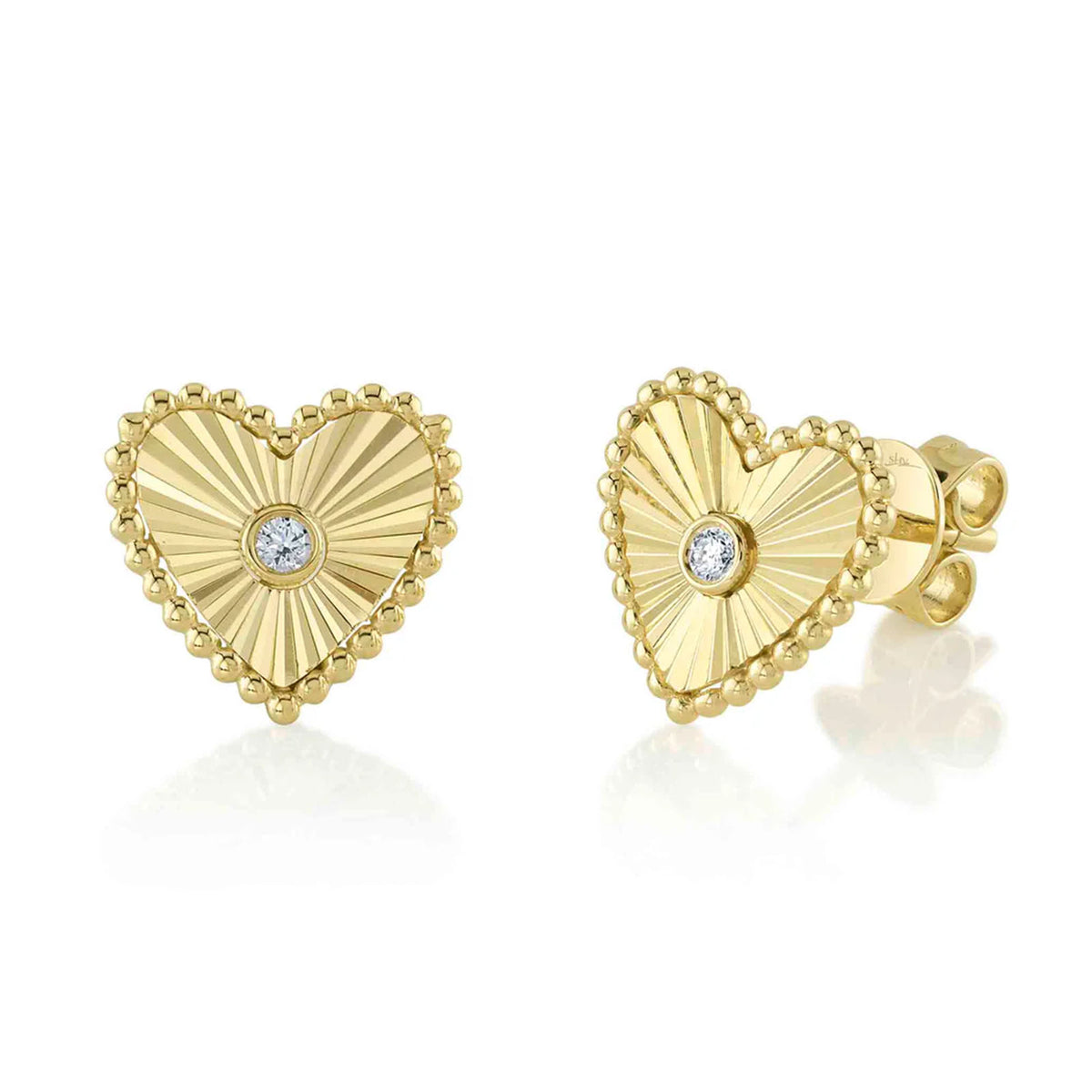 Shy Creation Diamond Heart Stud Earrings in 14 karat&nbsp;yellow gold&nbsp;with&nbsp;diamonds totaling 0.04 carats.