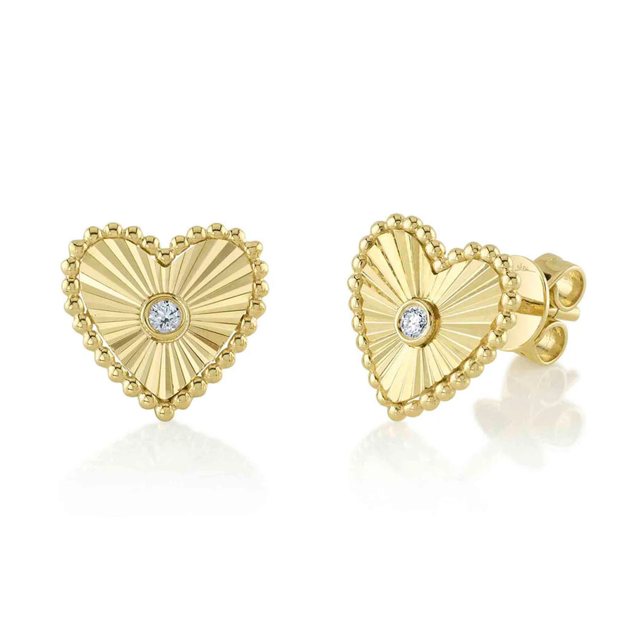 Shy Creation Diamond Heart Stud Earrings in 14 karat&nbsp;yellow gold&nbsp;with&nbsp;diamonds totaling 0.04 carats.