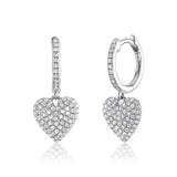 Shy Creation Diamond Heart Dangle Huggie Earrings 0.35 CT-Shy Creation Diamond Heart Dangle Huggie Earrings in 14 karat white gold with pave diamonds totaling 0.35 carats.