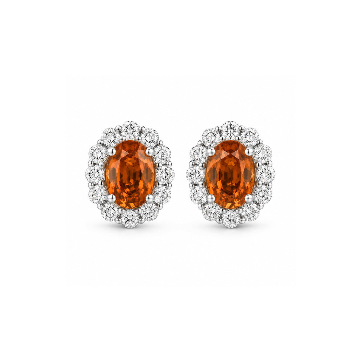 Oval Brilliant Cut Orange Sapphire Diamond Halo Earrings