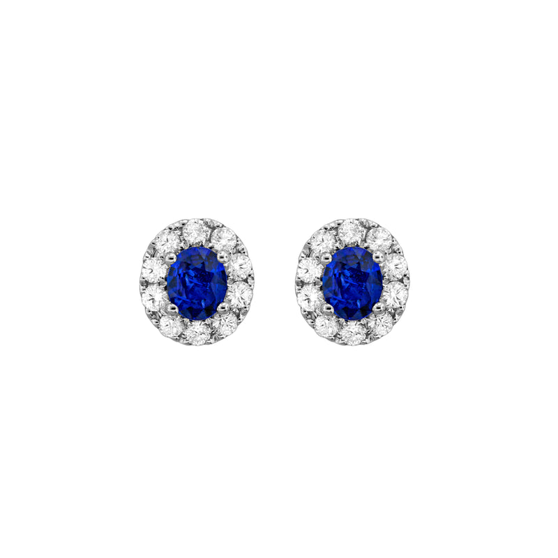 Oval Brilliant Cut Sapphire Diamond Halo Stud Earrings-Oval Brilliant Cut Sapphire Diamond Halo Stud Earrings
