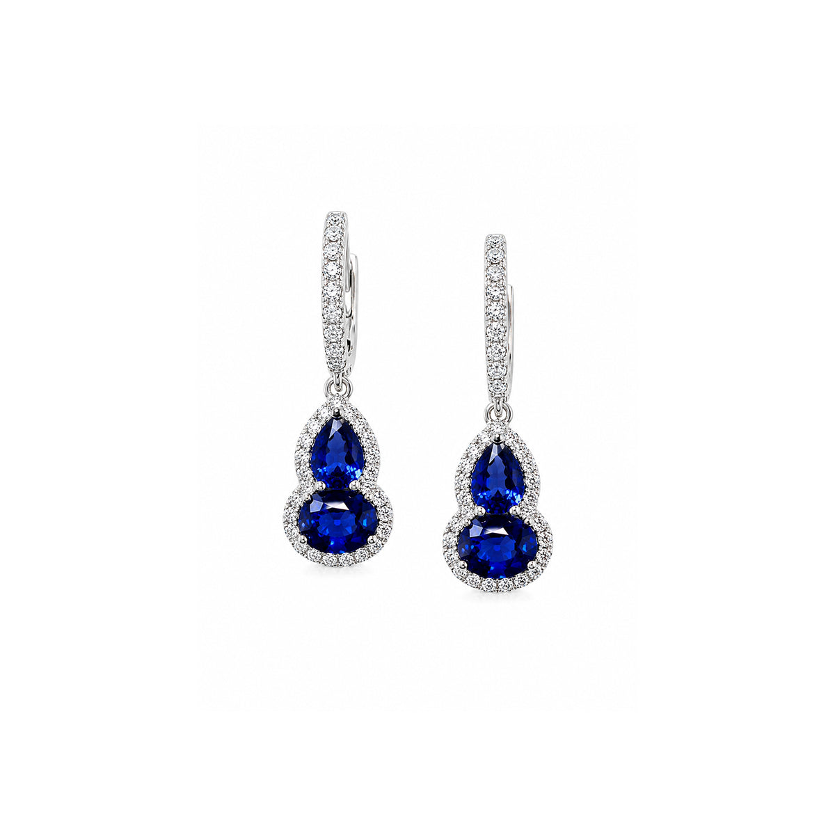 Sapphire Diamond Halo Gourd Huggie Drop Earrings
