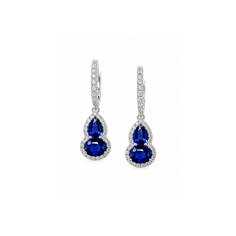 Sapphire Diamond Halo Gourd Huggie Drop Earrings