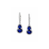 Sapphire Diamond Halo Gourd Huggie Drop Earrings-Sapphire Diamond Halo Gourd Huggie Drop Earrings