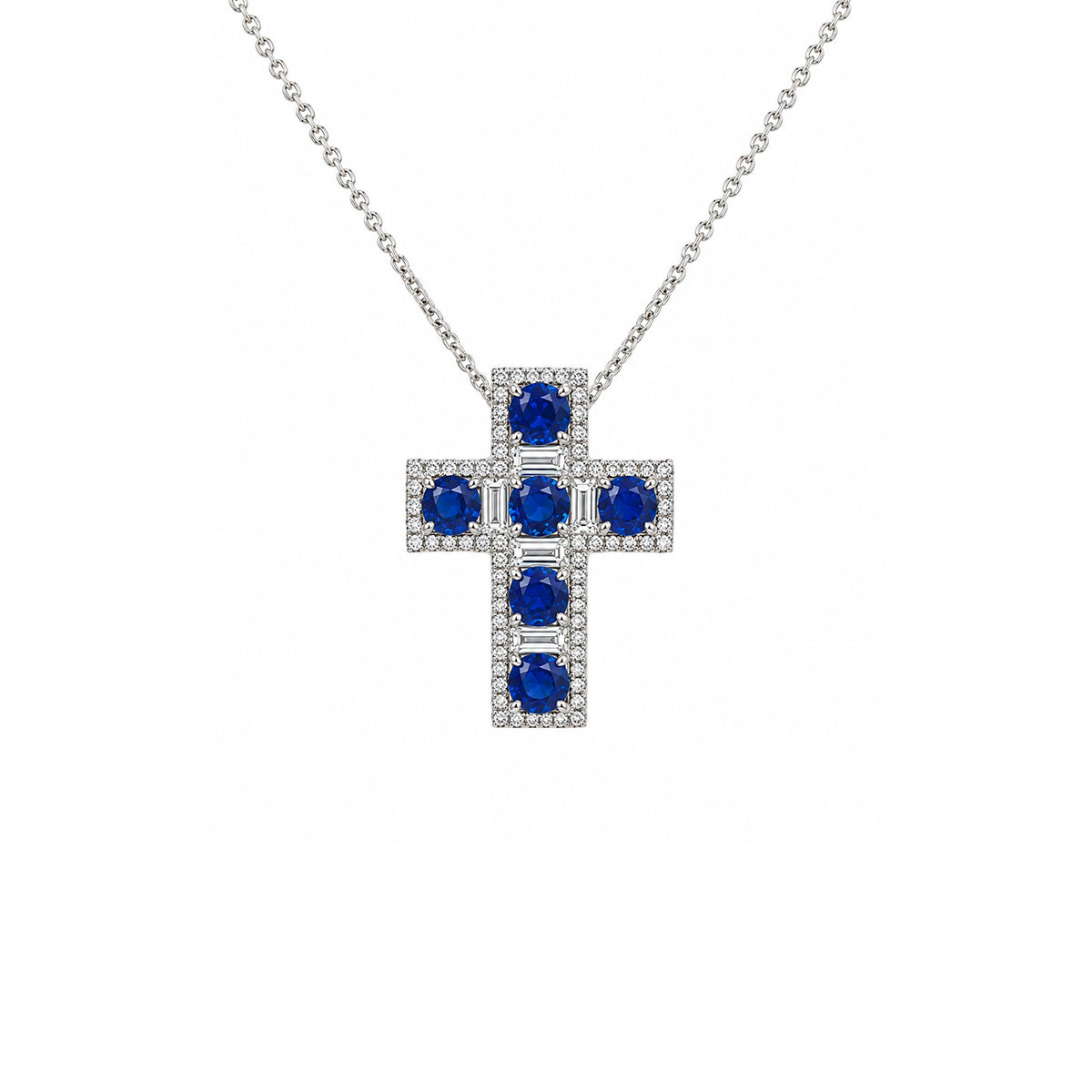 Sapphire Diamond Cross Pendant Necklace