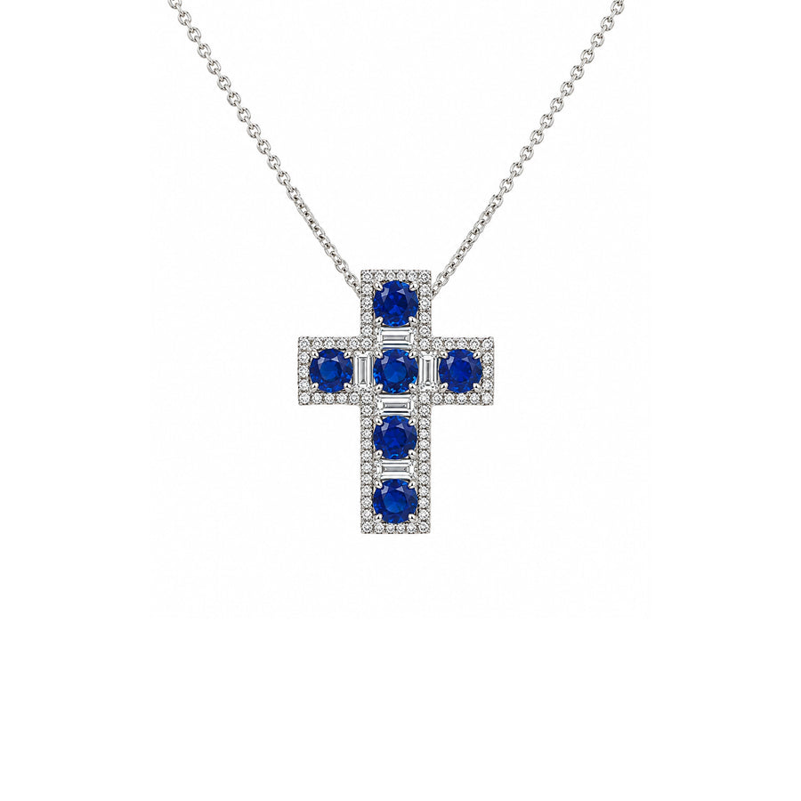 Sapphire Diamond Cross Pendant Necklace