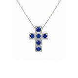 Sapphire Diamond Cross Pendant Necklace-Sapphire Diamond Cross Pendant Necklace
