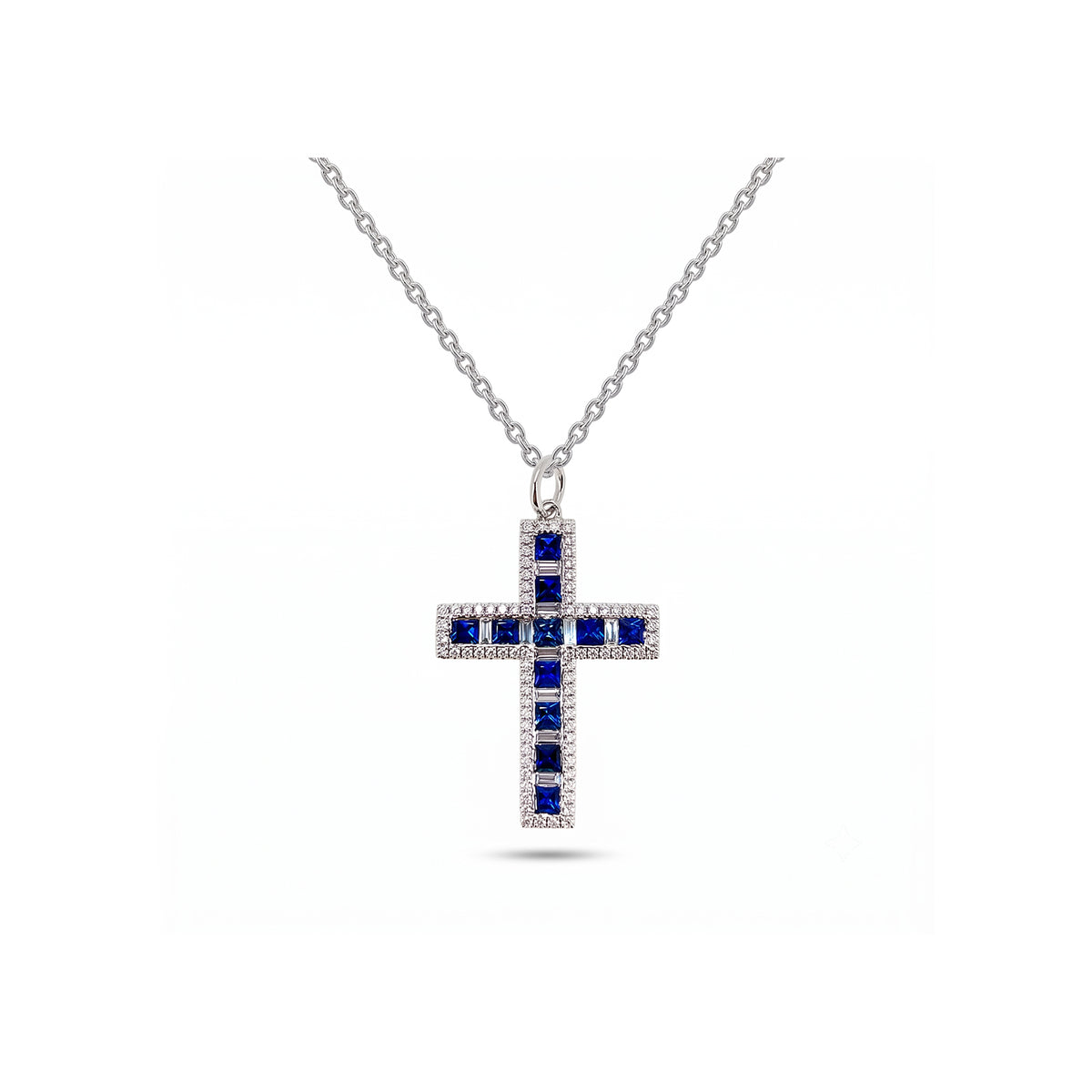 Sapphire Diamond Cross Pendant and Chain