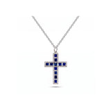 Sapphire Diamond Cross Pendant and Chain-Sapphire Diamond Cross Pendant and Chain
