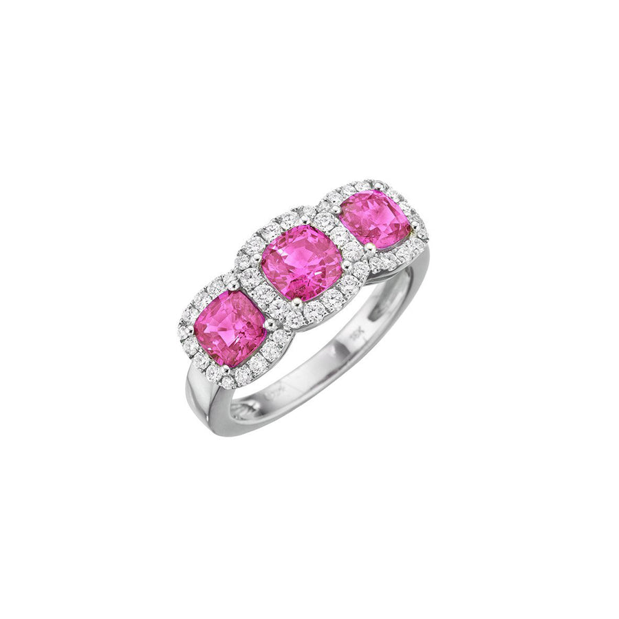 Cushion Cut Pink Sapphire Diamond Halo Ring
