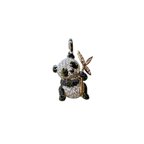 Black and White Diamond Panda Pendant on Chain-Black and White Diamond Panda Pendant on Chain