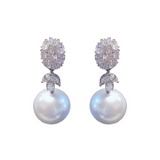 White South Sea Pearl Diamond Earrings-White South Sea Pearl Diamond Earrings PEUJD00158