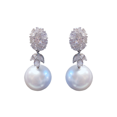 White South Sea Pearl Diamond Earrings-White South Sea Pearl Diamond Earrings PEUJD00158